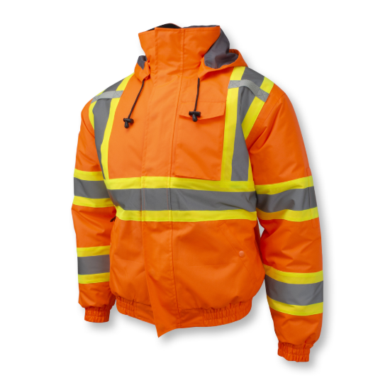 Radians Class 3 X-Back High Visibility Quilted Bomber Jacket with Hood - Hi Vis Orange - XL