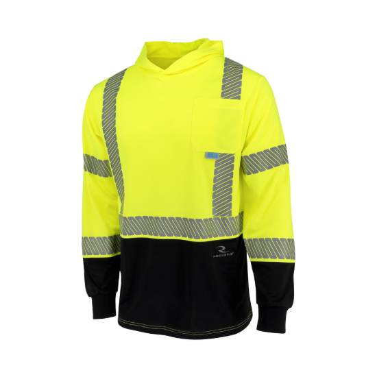 Radians Class 3 UPF 40 Color Block Long Sleeve T-Shirt with Hood - Hi-Vis Green - Size XL