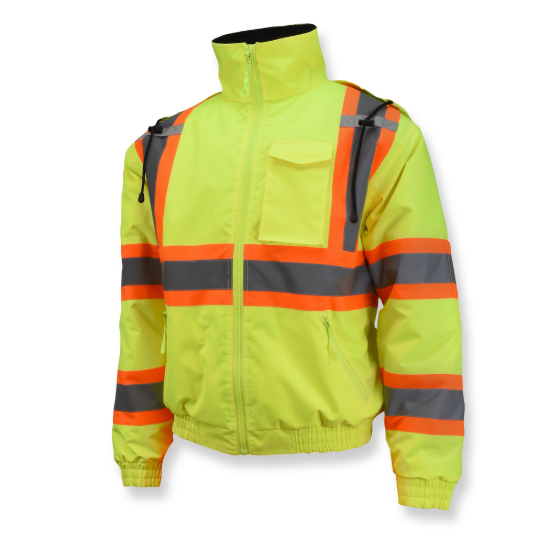 Radians Class 3 X-Back High Visibility Quilted Bomber Jacket with Hood - Hi Vis Lime - L