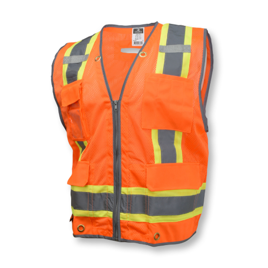 Radians Type R Class 2 Heavy Duty Two Tone Mesh Surveyor Vest with Solid Pockets - Orange - Size 4X