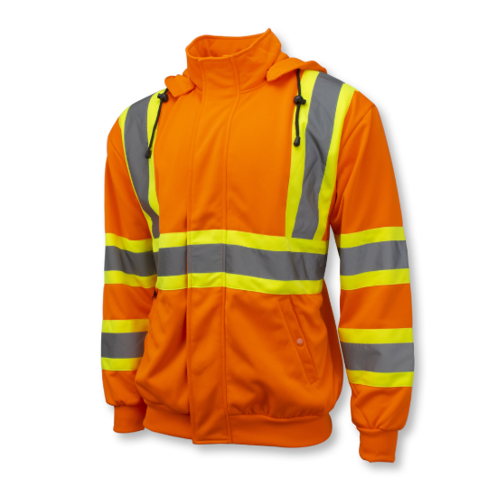 Radians High Neck Zip Front X-Back Hooded Sweatshirt- Hi Vis Orange - 3X