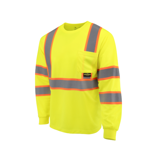 Radians Class 3 Mesh Long Sleeve T-Shirt with Contrast Trim - Green - Size M