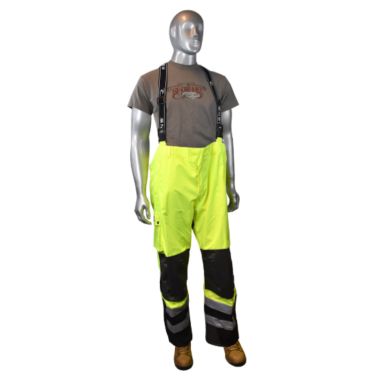 Radians Heavy Duty Rip Stop Waterproof & Breathable Pants w/Bib - Hi-Vis Green - Size XL
