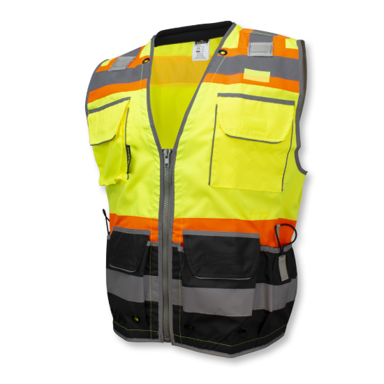 Radians Class 2 Heavy Woven Color Blocked Two Tone Engineer Vest - Green - Size L