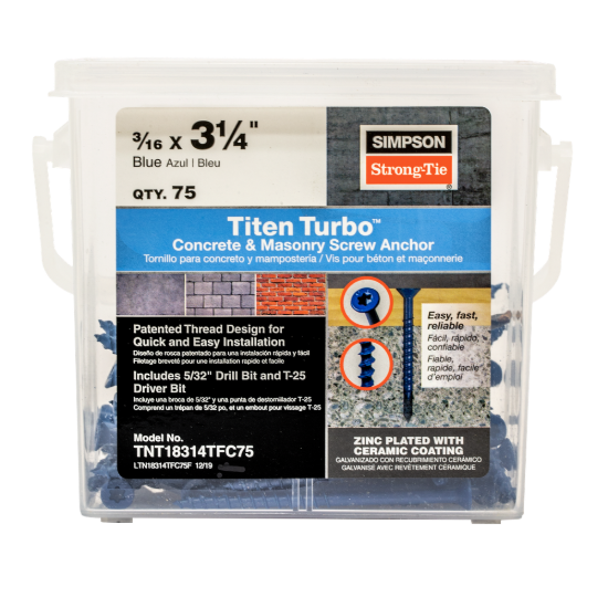 Simpson Titen Turbo - 3/16" x 3-1/4" Torx Flat-Head Concrete Screw, Blue - 100/box