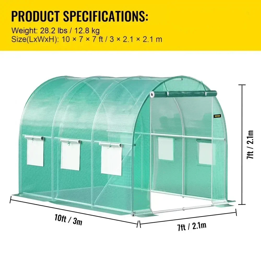 Walk-in Tunnel Greenhouse Galvanized Frame & Waterproof Cover 10x7x7 ft Greenhouses & Cold Frames Green Color