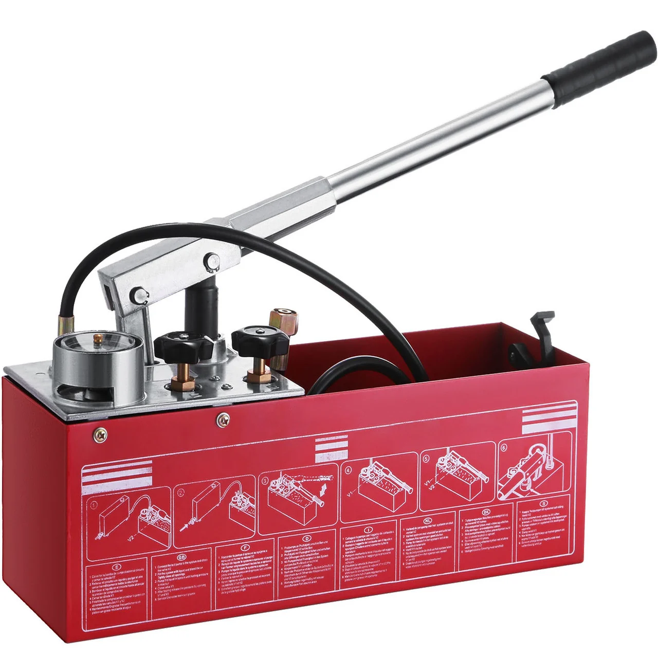 Hydraulic Pressure Test Pump 50 Bar Hydraulic Pressure Test Pump | Durable Aluminum Alloy, Red with Black Handle, 726 PSI, 3.2 Gallon Tank, 45ml, 1/2" BSP - Ideal for Plumbing, Irrigation & Fire Systems, Includes Manual