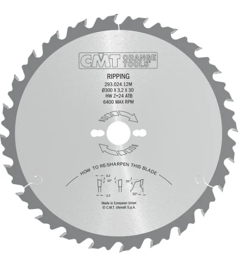 CMT 293.024.12M,11'' + 13/16'',Industrial Rip Circular Saw Blades