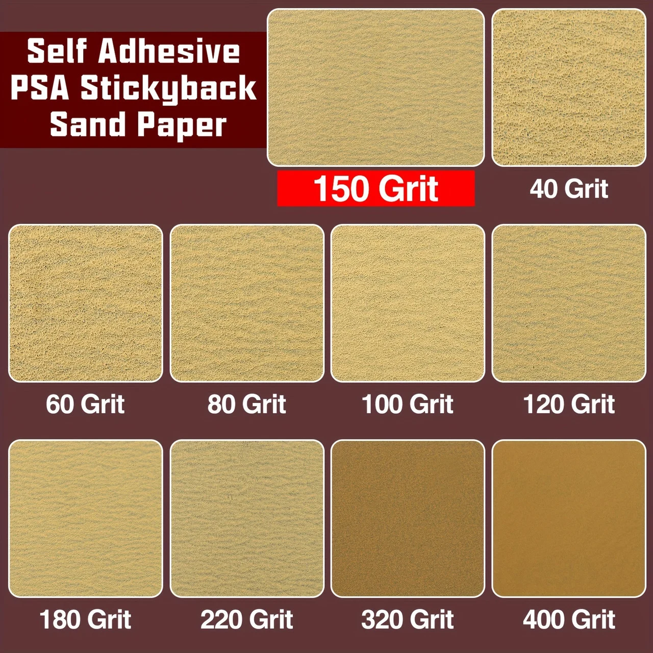 1 Roll 150 Grits Self-Adhesive Sandpaper, 2-3/4" x 10 Yard, PSA Sticky back Sand Paper Sheets for Automotive & Woodworking, Compatible with Sanding Blocks, Fabric Material