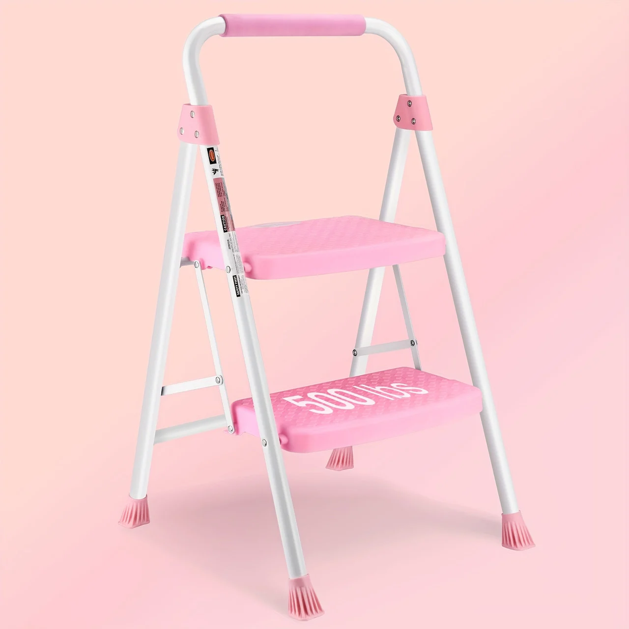 Ergonomic Foldable 2 Step Stool, Compact Step Ladder With Durable Handrail & 330lbs Weight Max Capacity, Ideal For Home Use, Pink