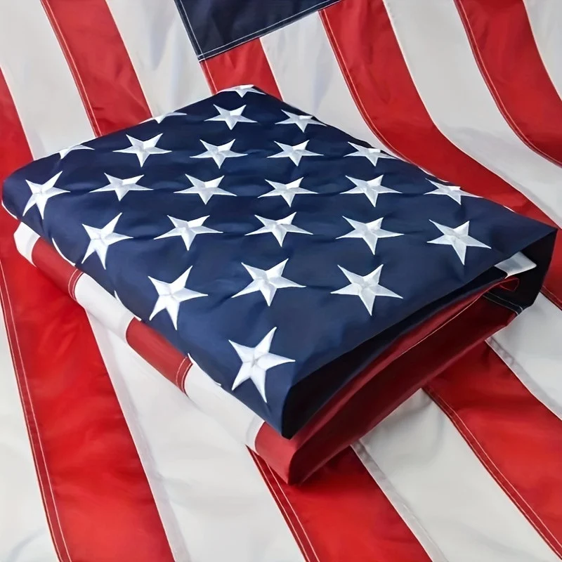 Durable 3x5ft Polyester American Flag - Embroidered Stars, Fade-Resistant, Waterproof, Brass Grommets for Outdoor Use Without Electricity