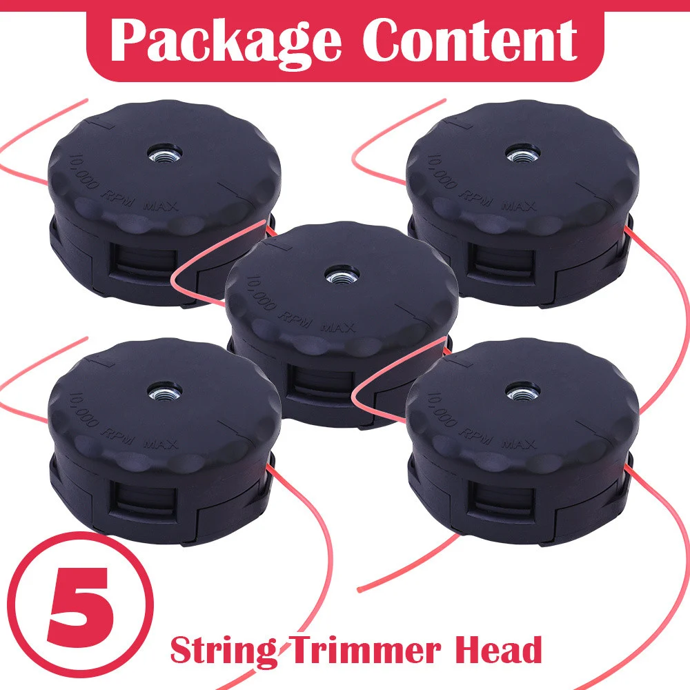 5pcs Echo Compatible Durable Nylon Strimmer Heads - Easy-Install, Solid Black Weed & Grass Trimmer Heads with M10*1.25 Bolt - Compatible with Speed-Feed 400 SRM-225 SRM-230 SRM-210 Models