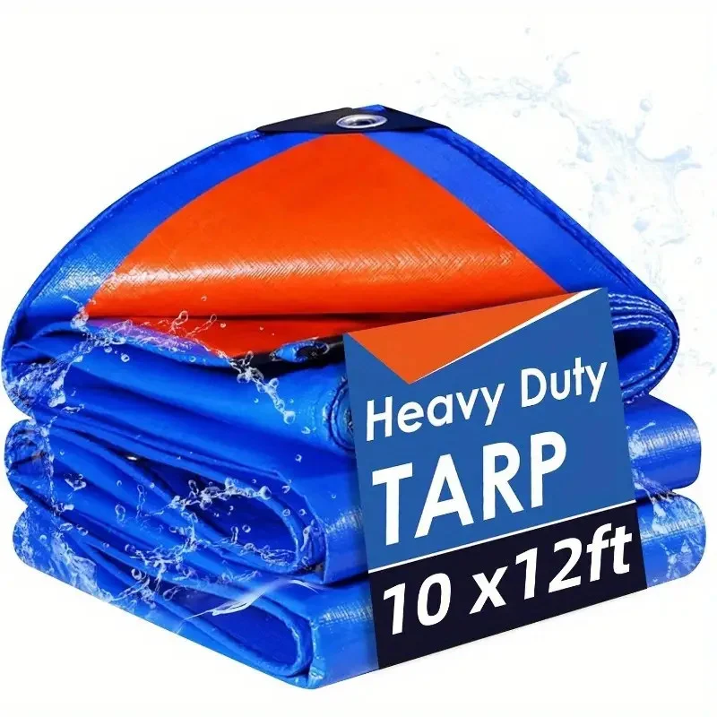 Heavy Duty Waterproof Tarp - Extra Thick 8 Mil, Tear & UV Resistant, Blue & Orange with Black Grommets, Reinforced Edges - Ideal for Camping, Patio, Pool, Boat, Car Size 10 x 12 FT