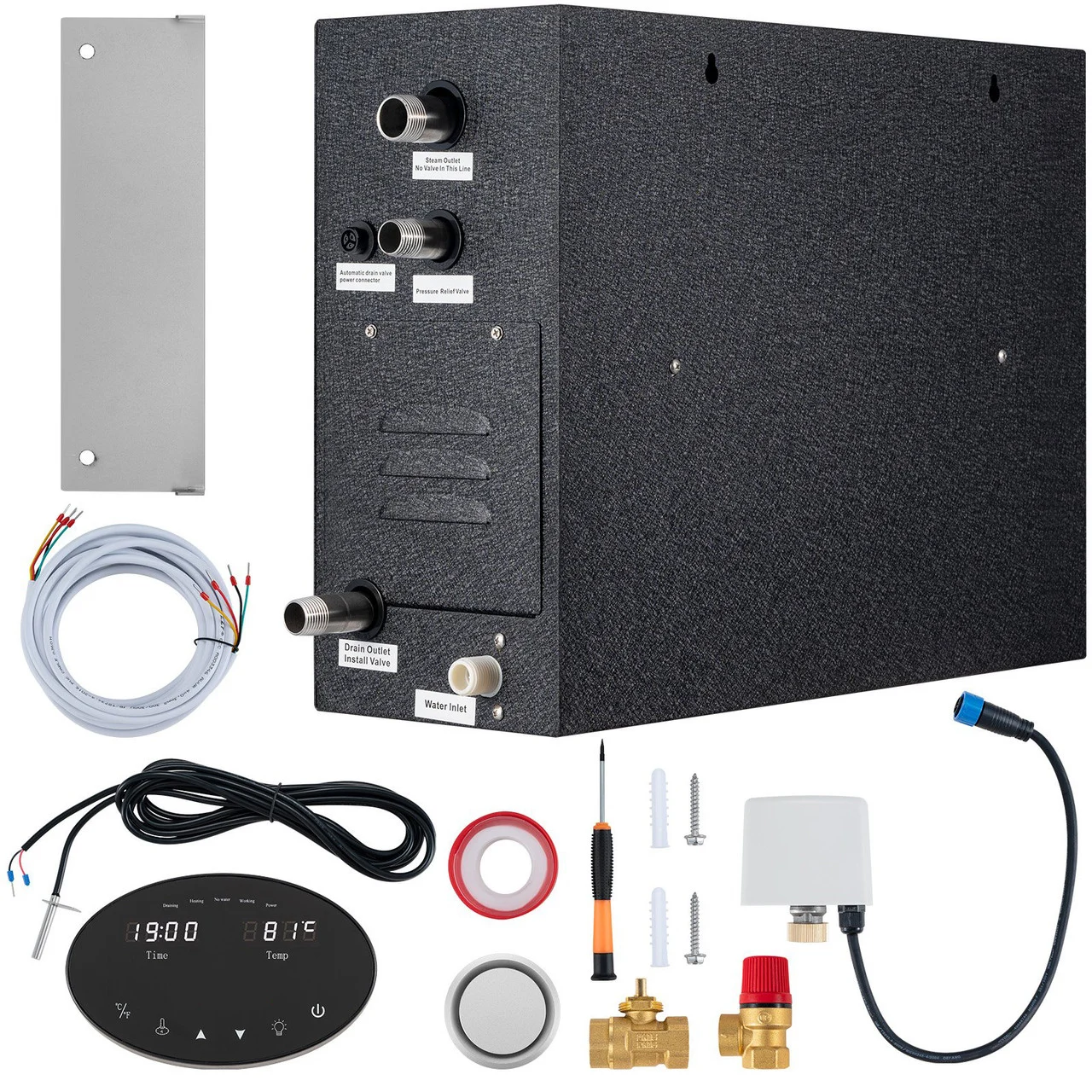 12KW Steam Shower Generator, Segmented Heating & Temperature Customization & 24h Timer Steam Kit, Automatic Drainage Home Steam Shower System