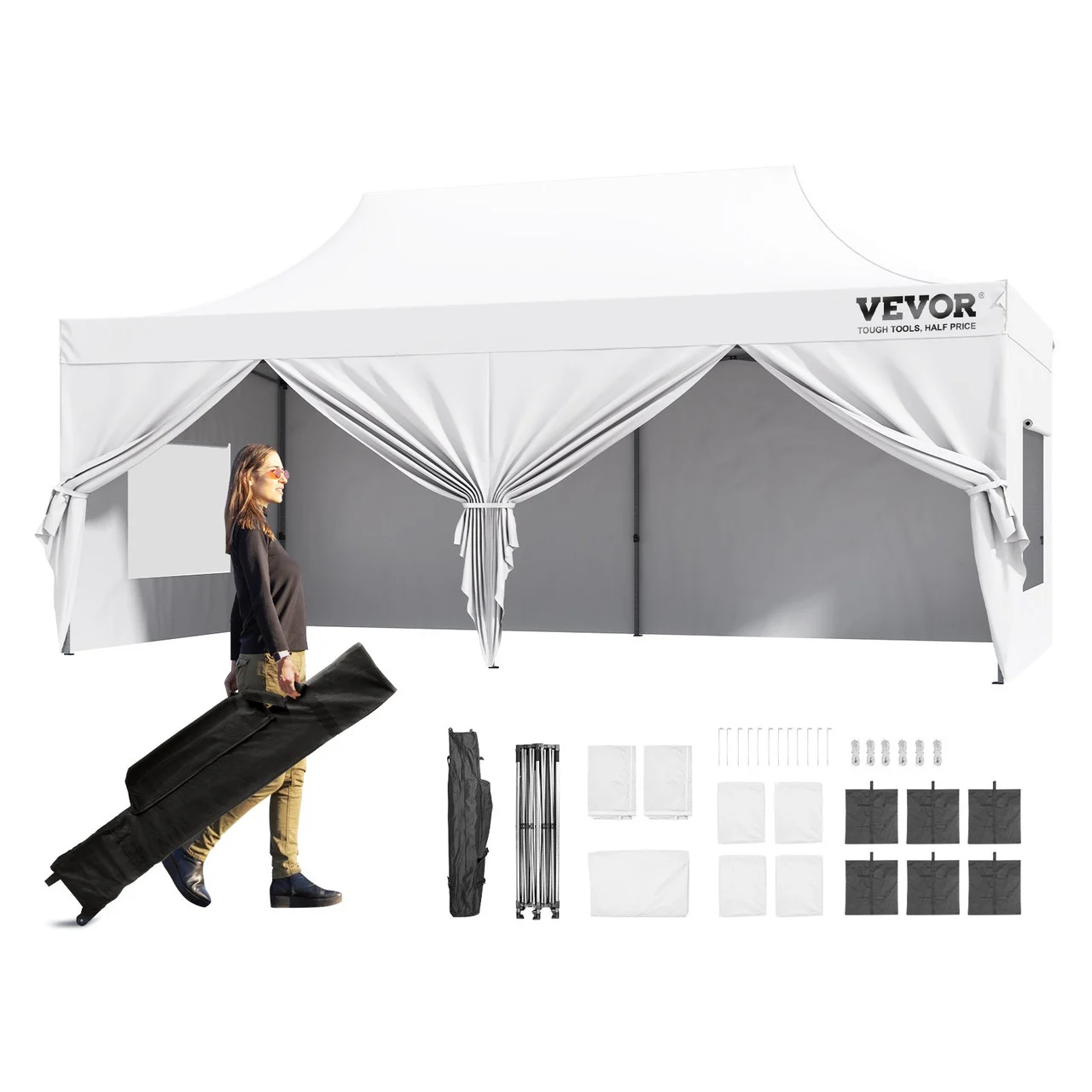10x20 FT Pop up Canopy with Removable Sidewalls, Instant Canopies Portable Gazebo & Wheeled Bag, UV Resistant Waterproof, Enclosed Canopy Tent for Outdoor Events, Patio, Backyard, Party, Parking