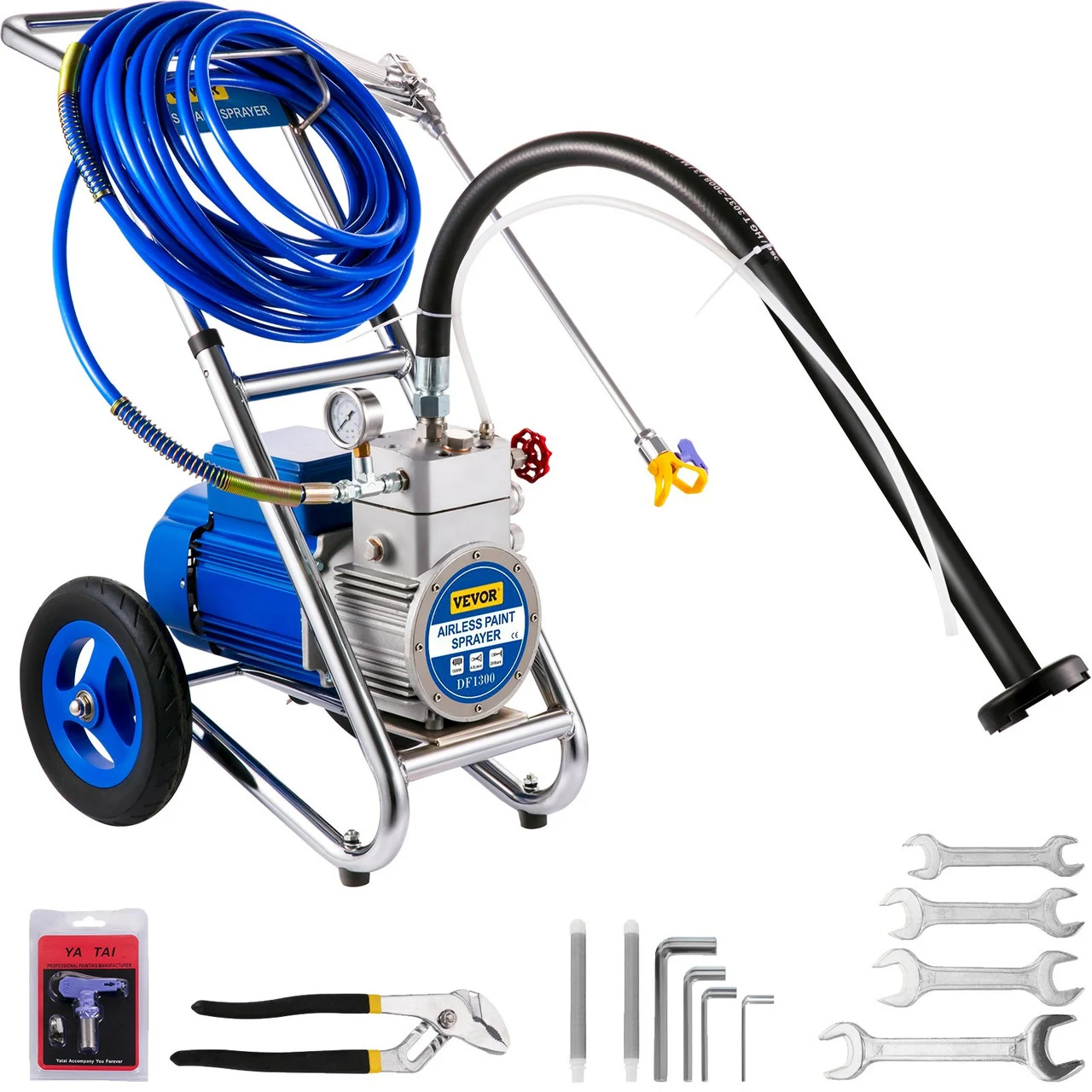 Airless Paint Sprayer, 1500W High Efficiency Cart Airless Paint Sprayer, 1GPM 50FT Hose Paint Sprayer,Decreases Overspray by up to 55%, for Home Interior Exterior w/ 621 Tip, 6in Extension Bar