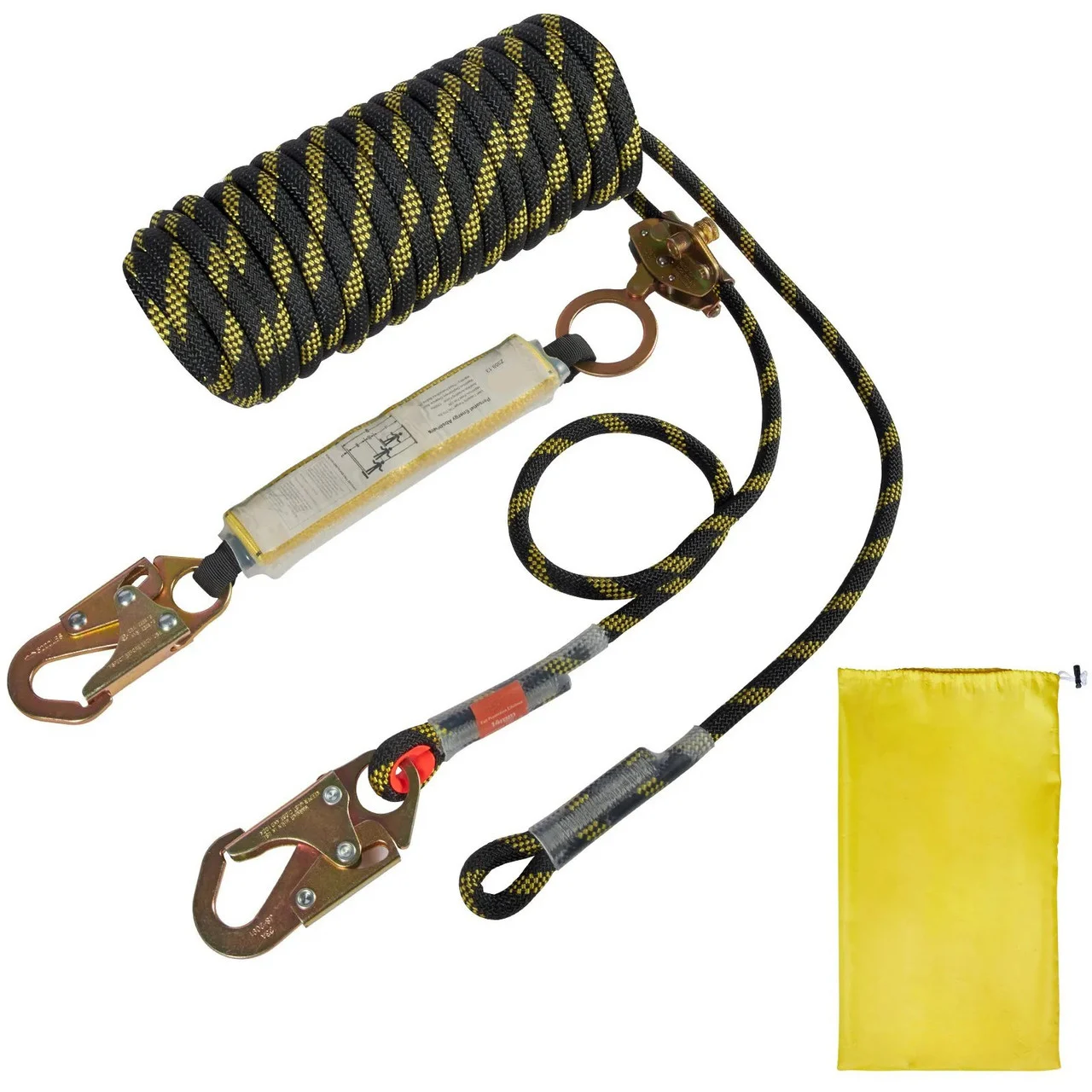 Vertical Lifeline Assembly, 0.55'' x 100' Fall Protection Rope with 30 KN Breaking Tension, Polyester Roofing Rope with Steel Snap Hooks, Rope Grab, and Shock Absorber, ANSI Compliant