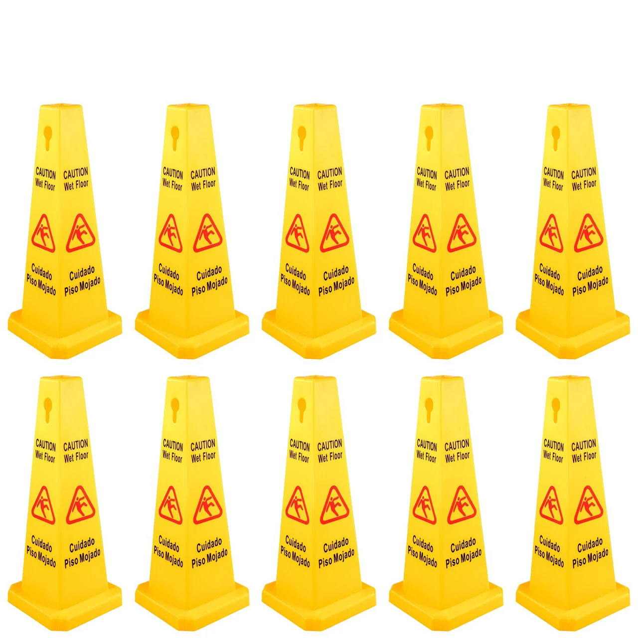 10 Pack Floor Safety Cone 26-Inch Yellow Caution Wet Floor Sign 4 Sided Floor Wet Sign Public Safety Wet Floor Cones Bilingual Wet Sign for Indoors and Outdoors