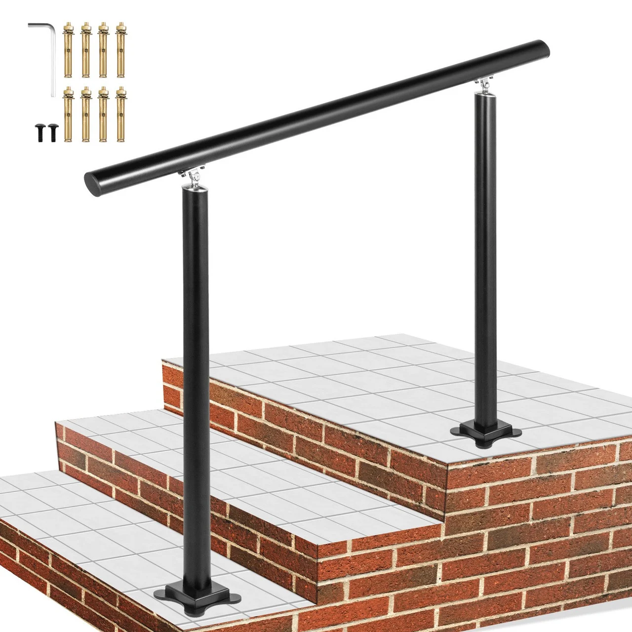 Outdoor Stair Railing Kit, 3 FT Handrails 1-3 Steps, Adjustable Angle Black Aluminum Stair Hand Rail for The Elderly, Handrails for Outdoor Steps