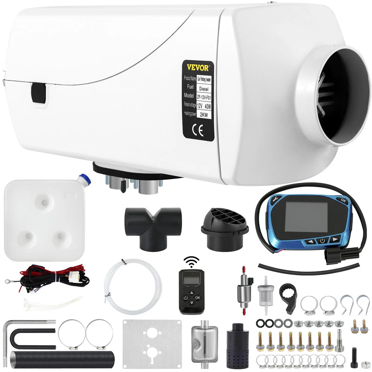Diesel Heater 12V Diesel Air Heater Muffler 2KW Diesel Parking Heater for Car Trucks Motor-home Boat Bus CAN ( White )