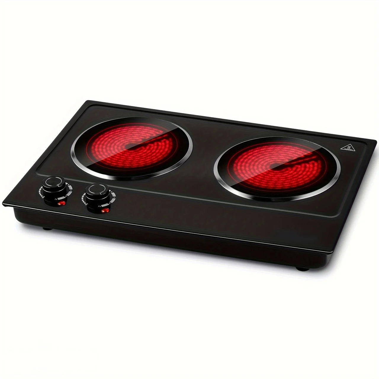 1800W Infrared Ceramic Electric Hot Plate - Portable Countertop Burner with 2 Knob Control - Stainless Steel, Easy to Clean, Upgraded Version Black