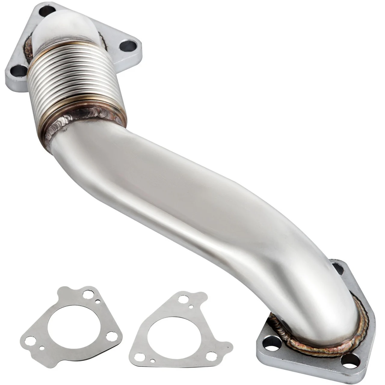 Duramax Header Bolt On Passenger Side up-Pipe with Gaskets Fits for 2001-2016 GM 6.6L Diesel LB7 LLY LBZ LMM LML 6.6L Silver