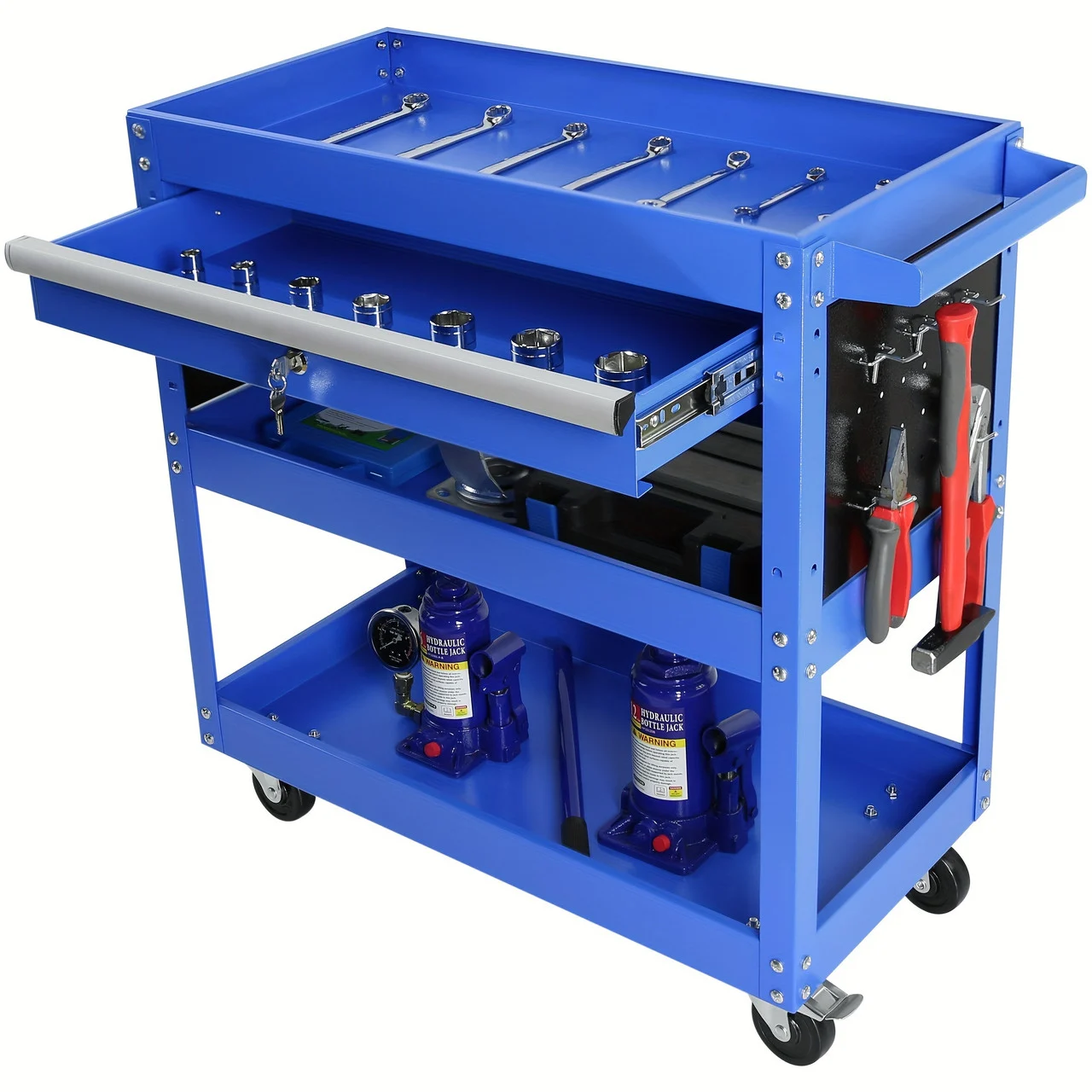 Heavy Duty 1-Drawer Rolling Tool Cart - Premium Utility Cart with Locking System and Wheels - Industrial Storage Organizer Mechanic Service Cart