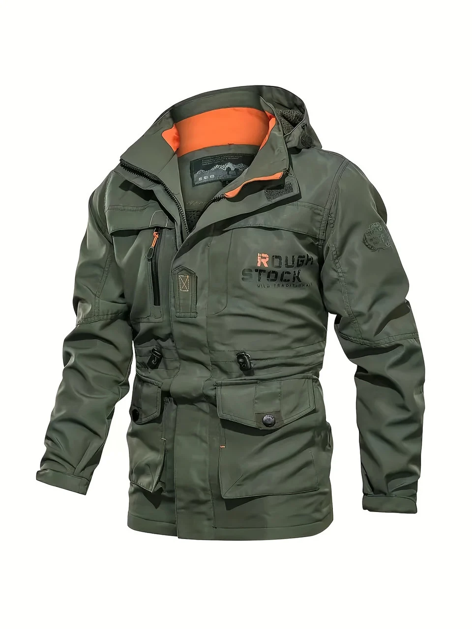 Men's Outdoor Sports Jacket, Detachable Hood Climbing Coat, Travel Windbreaker, Casual Hiking Outerwear, Athletic Style Army Green