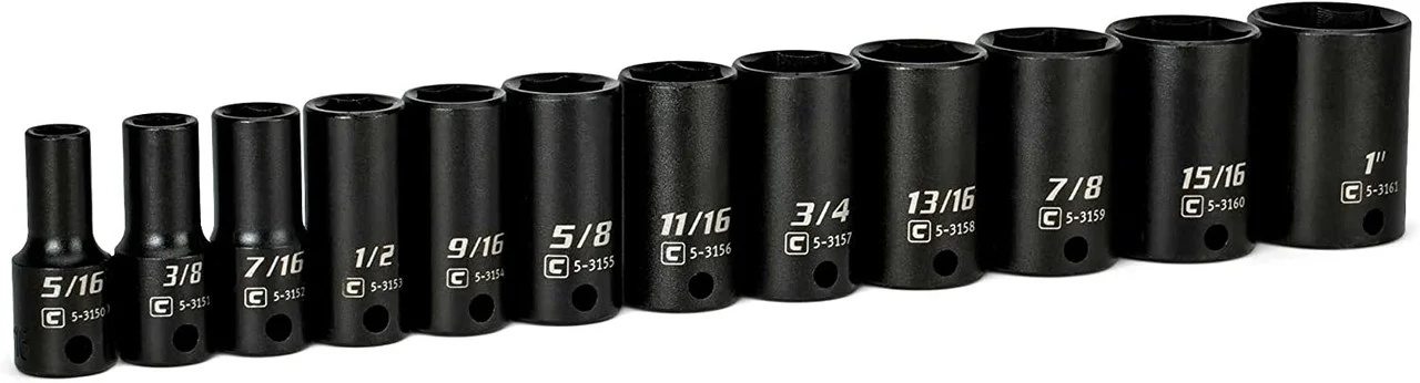 3/8 in. Drive Semi-Deep Impact Sockets Set, SAE, 5/16 to 1 in, 12-Piece