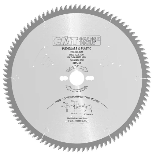 CMT 222.096.12,12'' + 1/64'',Industrial XTreme Plexiglass And Plastic Circular Saw Blades