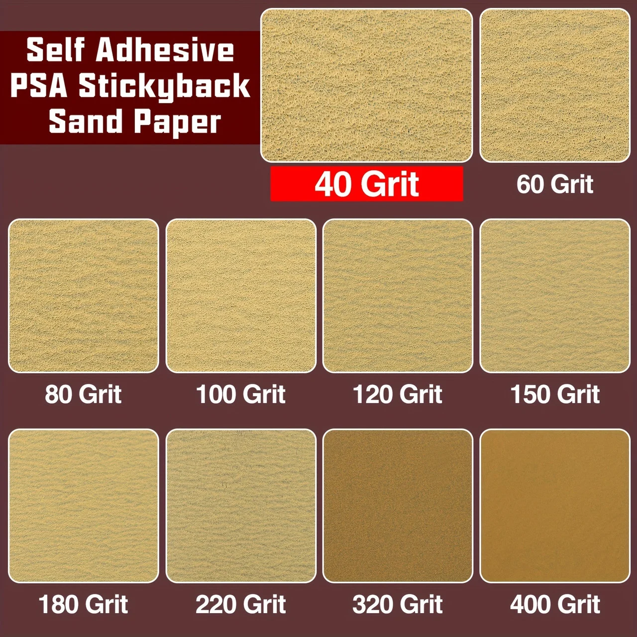 1 Roll 40 Grits Self-Adhesive Sandpaper, 2-3/4" x 10 Yard, PSA Sticky back Sand Paper Sheets for Automotive & Woodworking, Compatible with Sanding Blocks, Fabric Material