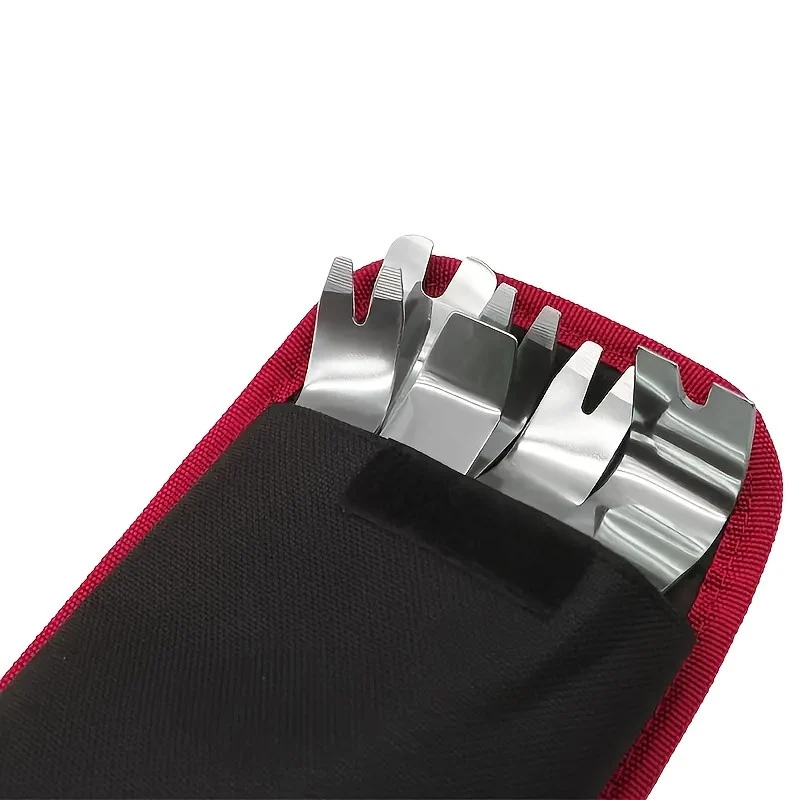 6pcs Durable Stainless Steel Car Audio Modification Tool Kit - Pry Bars for Interior & Door Panel Sound Insulation Removal, Includes Securely Attached Blue Pouch Red