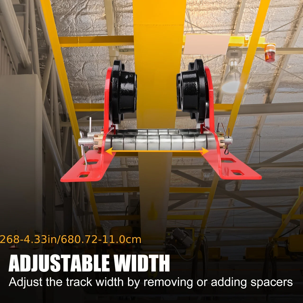 1pc Rengue Adjustable Width Electric Hoist Trolley, 0.5 Ton Load Capacity, Metal Construction, Compatible with PA200-PA500 Cranes, Dual Wheel Push Gear, Overhead Crane Trolley for Garage Storage