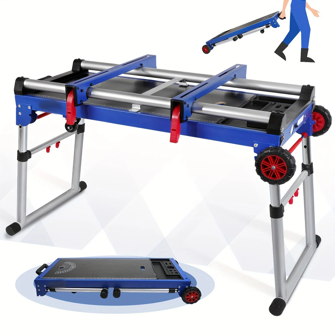 5-in-1 Portable Folding Workbench - Adjustable Legs Miter Saw Stand - Detachable For Woodworking