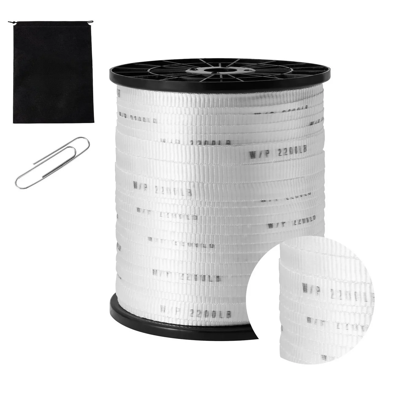 Polyester Pull Tape, 5/8" x 630' Mule Tape Flat Rope, 2200 lbf Tensile Capacity, Printed Webbing Cable Pulling Tape for Packaging, Gardening, Commercial Electrical, Conduit Work, White