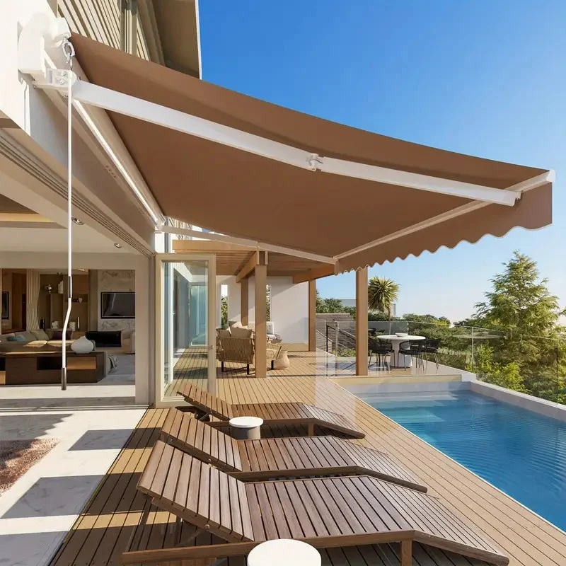 Patio Retractable Awning Sun Shade Shelter Cover, Outdoor Patio Awnings For Shop, Restaurant, Cafe, Courtyard, Balcony 13 X 8 FT