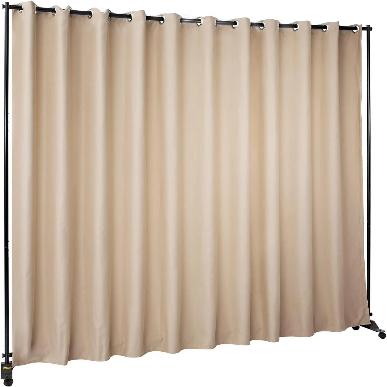 Room Divider Kit, 8 ft x 10 ft, 4 Rolling Wheels Curtain Divider Stand, Aluminum Alloy Frame, Blackout Curtain & Portable Oxford Bag Included, Expandable Room Divider for Office (Beige)