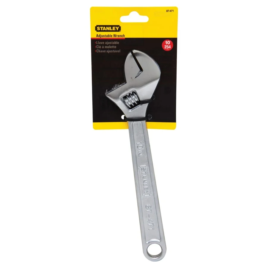 Stanley Adjustable Wrench, 10 in Long, 1-1/4 in Opening, Chrome