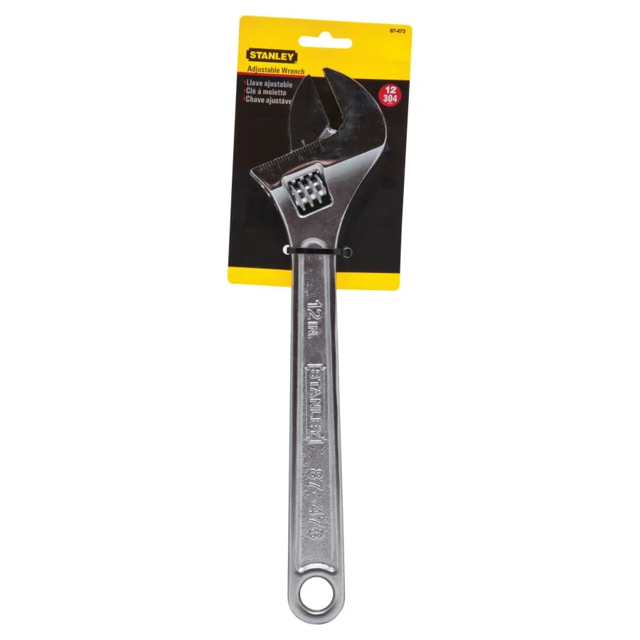 Stanley Adjustable Wrench, 12 in Long, 1-3/8 in Opening, Chrome