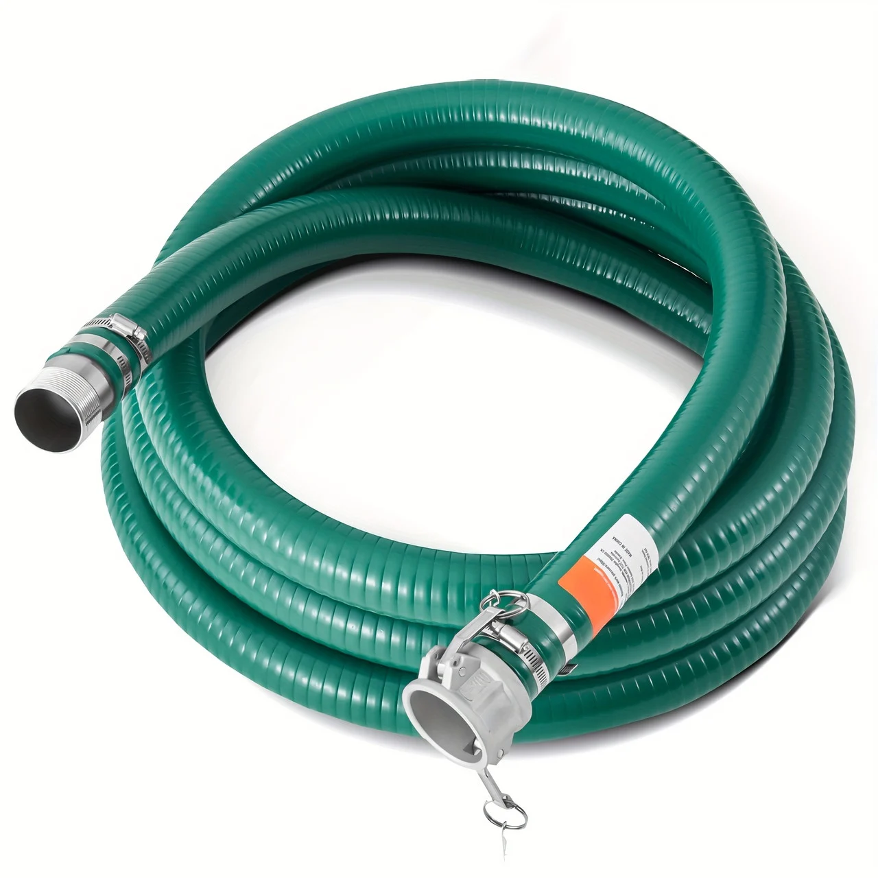 Suction Hose, 2 In X 20 Ft, Green High-Quality Hose With Camlock Connectors & Aluminum Fittings, Compatible With Various Pumps, For Sewage Treatment, Water Transportation, And Agriculture