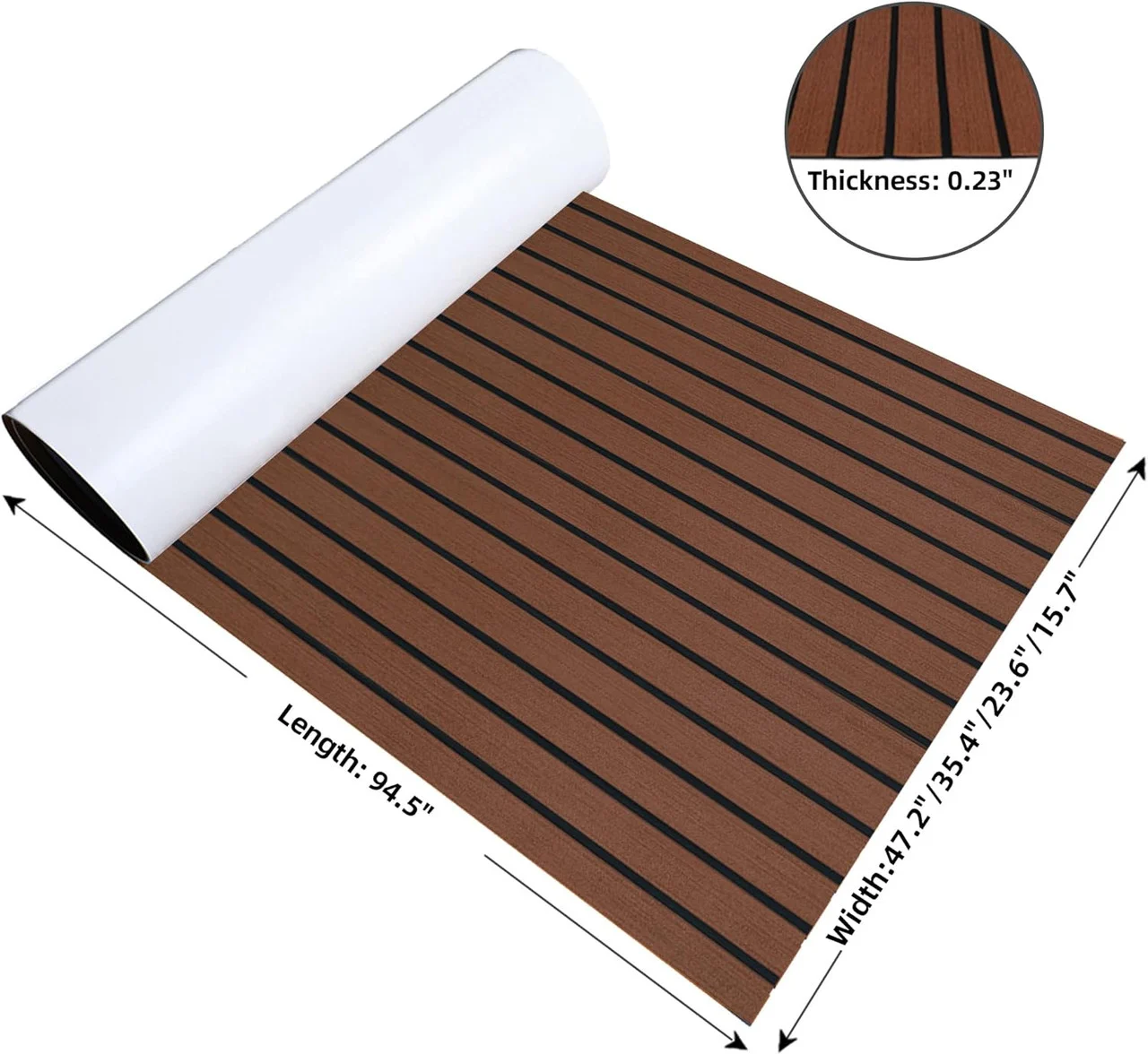 EVA Foam Faux Teak Boat Decking Sheet 94.5 X 47.2 Inch 5MM Thick Non-Skid Self-Adhesive for Marine Yacht RV Swimming Pool Garden Boat Flooring Sheet (Dark Brown+Black Seam, 94.5" x 47.2")