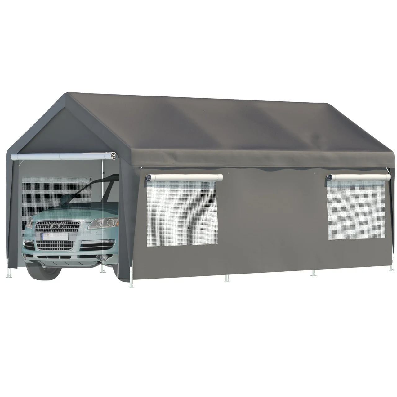 10x20 FT Heavy Duty Carport Canopy - Boat Car Garage with Removable Sidewalls and Roll-up Ventilated Windows
