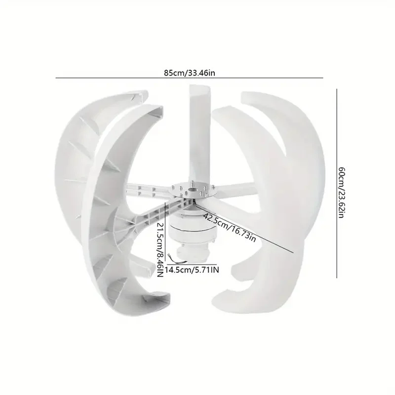 600W 12V 4-Blade Wind Turbine Kit - White, Metal Vertical Generator with Permanent Magnet, 3-Phase AC Output & Solar Charging Controller for Hybrid Wind Systems White Aluminum Alloy