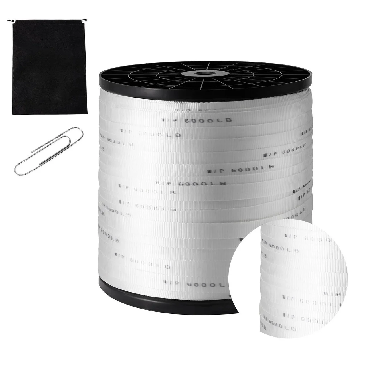 Polyester Pull Tape, 1" x 2103' Mule Tape Flat Rope, 6000 lbf Tensile Capacity, Printed Webbing Cable Pulling Tape for Packaging, Gardening, Commercial Electrical, Conduit Work, White