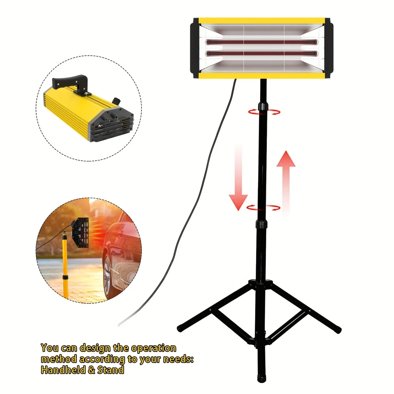 2000W Infrared Paint Curing Lamp Shortwave Infrared Paint Baking Lamp Car Body Repair Tools Paint Dryer With Bracket ZJY- KC-002-Y
