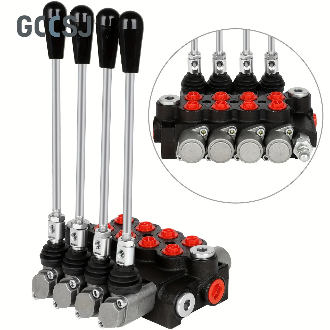 11 GPM Double Acting Hydraulic Flow Control Valve - 4 Spool G Ports Adjustable Relief Lever Handle Parallel Center - Tractor Loader W/Joystick for Small Tractors/Tanks Loaders Log Splitters