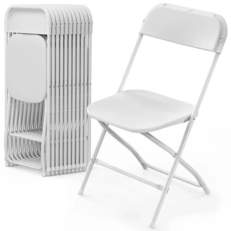 Plastic Folding Chair, Indoor Outdoor Portable Stackable Commercial Seat with Steel Frame 350lb. Capacity for Events Office Wedding Party Picnic Kitchen Dining 20 Pac White Color