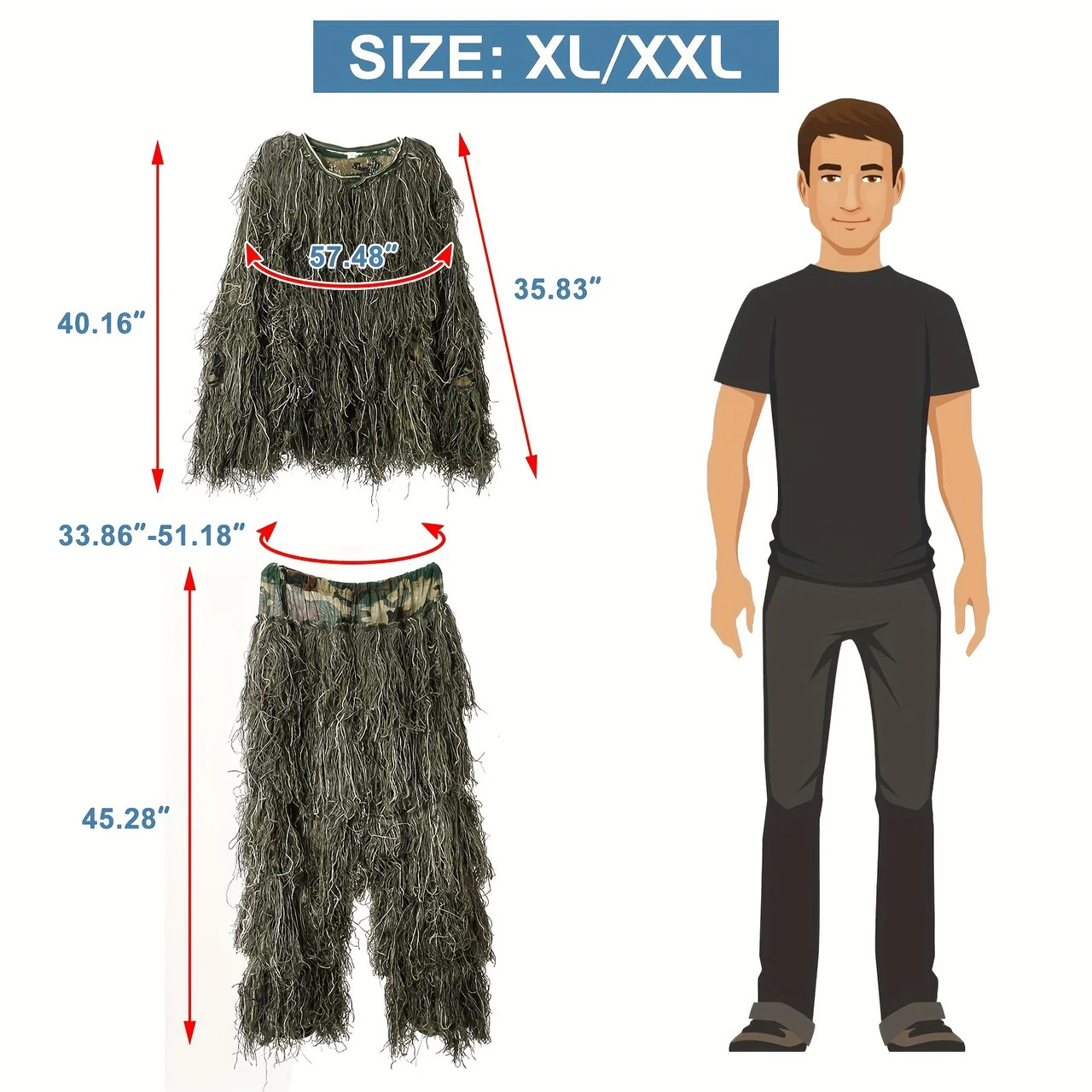 5 In 1 Ghillie Suit, 3D Camouflage Hunting Apparel Including Jacket, Pants, Hood, Carry Bag, For Outdoors, Hunting Gear Or Tactical Simulation Size XL-XXL