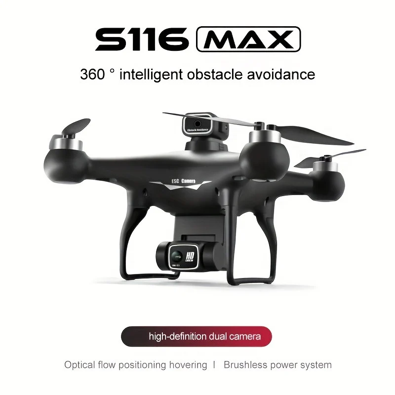 The S116 Drone Features Flow Positioning, Obstacle Avoidance, Dual Adjustable HD Cameras, Long-Lasting Brushless Motors, Making It a Perfect Toy And Gift for Both Adults And Children Black Color