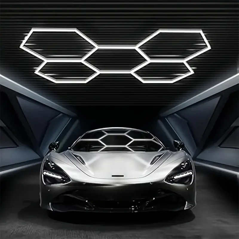 5pc Without Borders Garage Light Hexagon Light Lamp, LED Tube Honeycomb Ceiling Lighting For Auto Shops